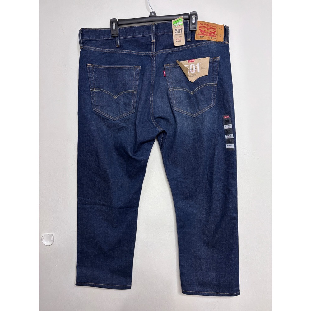 Levis 501 Original Mens Dark Wash Stretch Straight Leg Button Fly Jeans 40x30